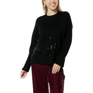 WynneCollection Women's Embellished Crew-Neck Sweater Black - Regular